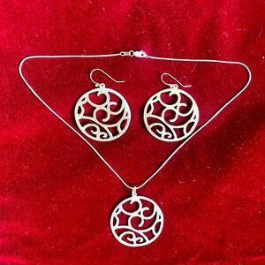 NWOT Taxco Mexico Vtg 925 Silver Scroll Filigree Openwork Pendant & Earring Set